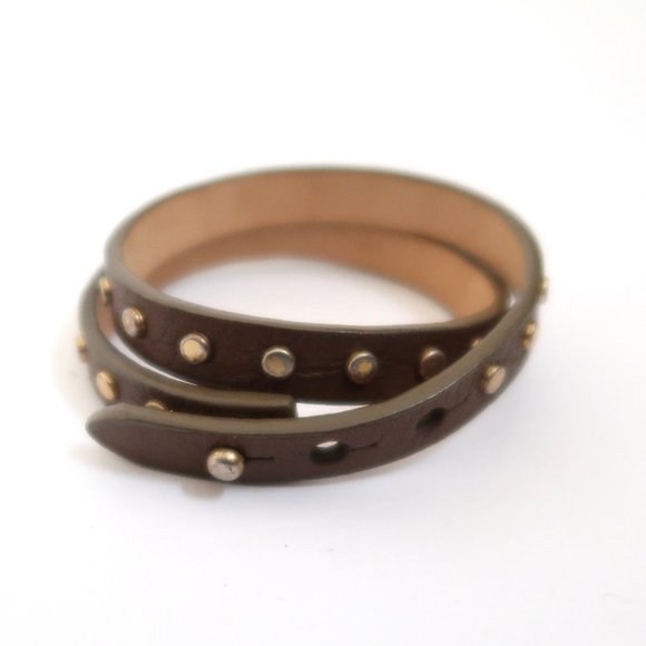 J CREW double wrap leather bracelet w studs #32898 - Picture 3 of 7